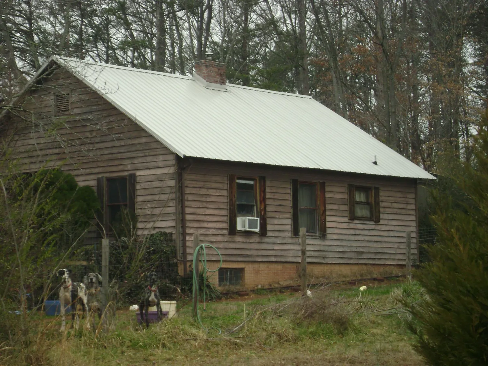 White metal roof on an old wood sided farmhouse, from a Asphalt Shingle Roof Repair job in Mooresburg